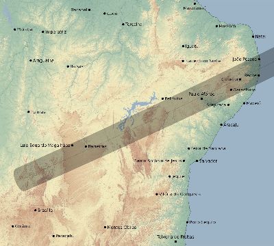 Map of the eclipse path across Brazil on 07/02/1647