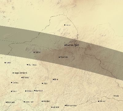 Map of the eclipse path across Central African Republic on 07/02/1647