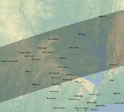 Map of the eclipse path across Ghana on 07/02/1647
