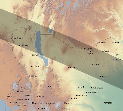 Map of the eclipse path across Kenya on 07/02/1647
