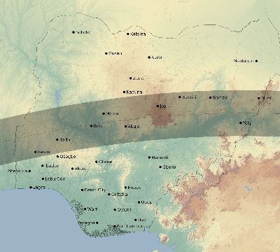 Map of the eclipse path across Nigeria on 07/02/1647