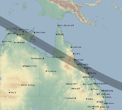 Map of the eclipse path across Australia on 12/26/1647