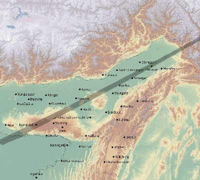 Map of the eclipse path across India on 06/21/1648