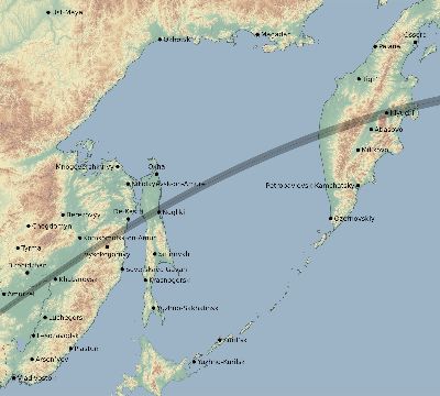 Map of the eclipse path across Russia on 06/21/1648
