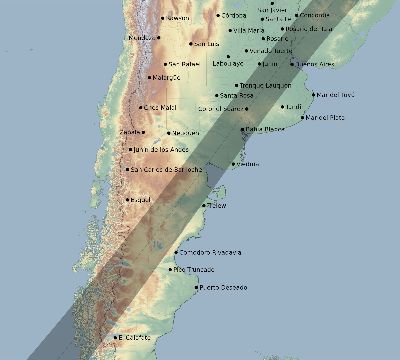 Map of the eclipse path across Argentina on 04/30/1650