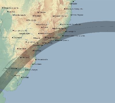 Map of the eclipse path across Brazil on 04/30/1650