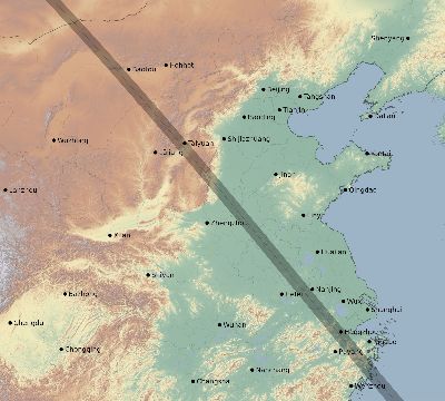 Map of the eclipse path across China on 10/25/1650