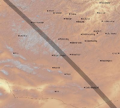 Map of the eclipse path across Mongolia on 10/25/1650