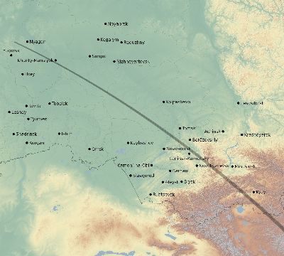Map of the eclipse path across Russia on 10/25/1650