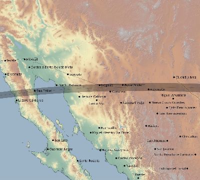Map of the eclipse path across Mexico on 04/19/1651