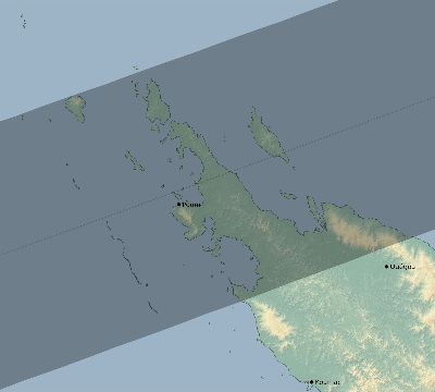Map of the eclipse path across New Caledonia on 04/19/1651