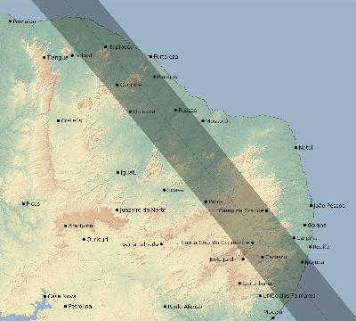 Map of the eclipse path across Brazil on 10/14/1651