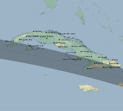 Map of the eclipse path across Cuba on 10/14/1651