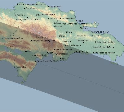 Map of the eclipse path across Dominican Republic on 10/14/1651
