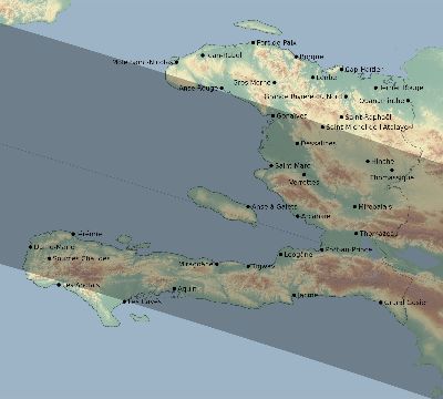 Map of the eclipse path across Haiti on 10/14/1651