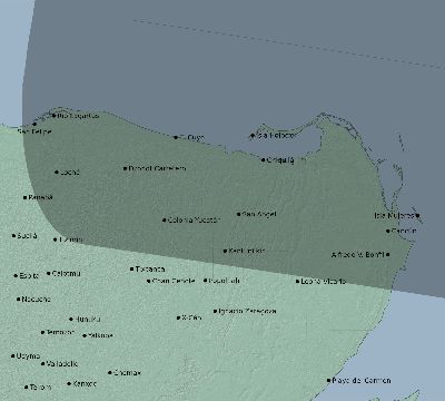 Map of the eclipse path across Mexico on 10/14/1651