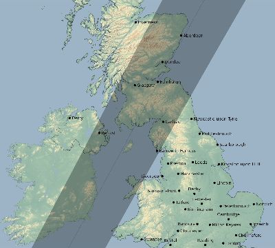 Map of the eclipse path across United Kingdom on 04/08/1652