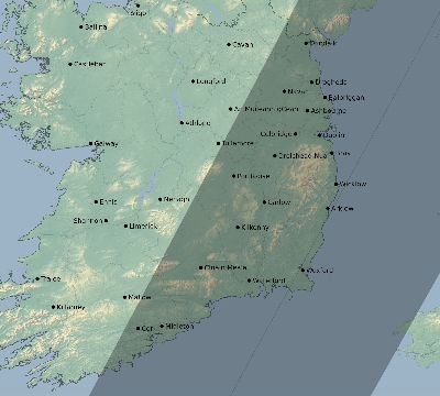 Map of the eclipse path across Ireland on 04/08/1652