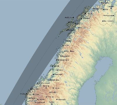 Map of the eclipse path across Norway on 04/08/1652