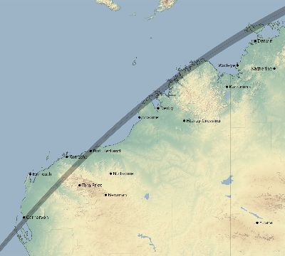 Map of the eclipse path across Australia on 02/17/1654