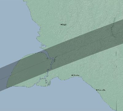 Map of the eclipse path across Indonesia on 02/17/1654