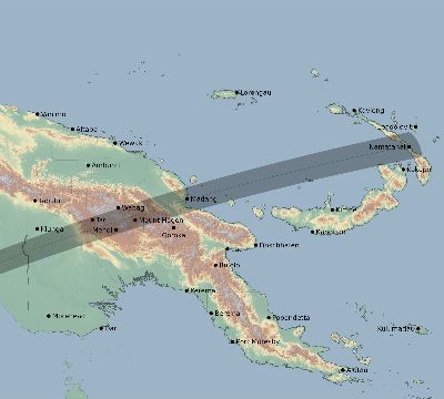 Map of the eclipse path across Papua New Guinea on 02/17/1654