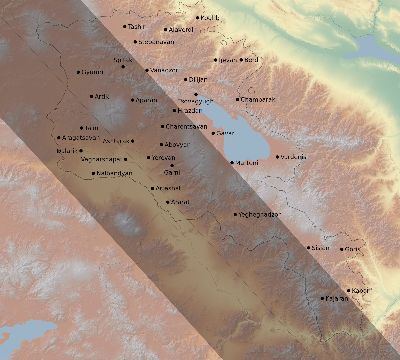 Map of the eclipse path across Armenia on 08/12/1654