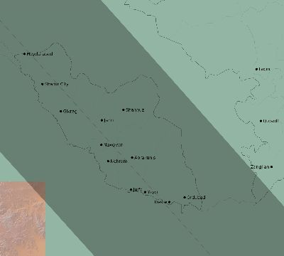 Map of the eclipse path across Azerbaijan on 08/12/1654