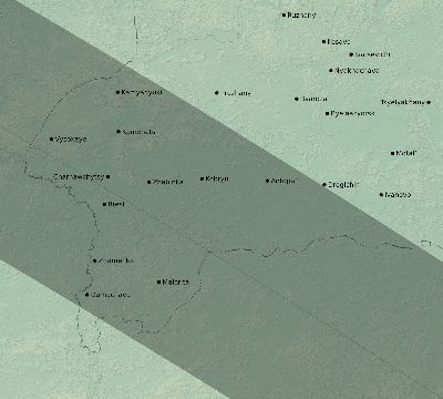 Map of the eclipse path across Belarus on 08/12/1654