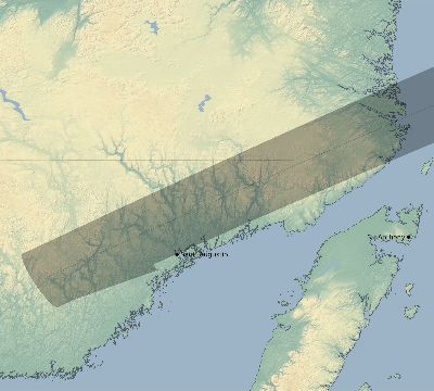 Map of the eclipse path across Canada on 08/12/1654