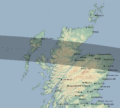 Map of the eclipse path across United Kingdom on 08/12/1654