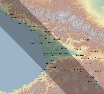 Map of the eclipse path across Georgia on 08/12/1654