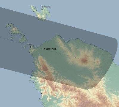 Map of the eclipse path across Indonesia on 08/12/1654
