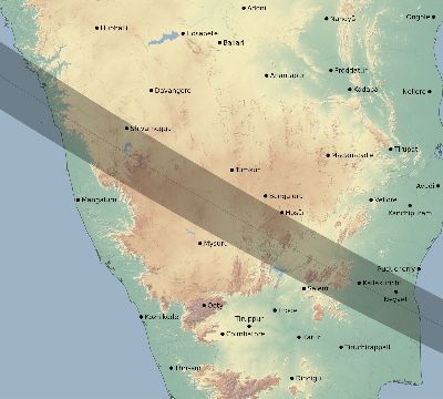 Map of the eclipse path across India on 08/12/1654