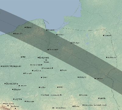 Map of the eclipse path across Poland on 08/12/1654