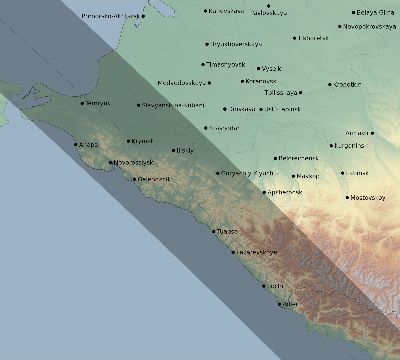 Map of the eclipse path across Russia on 08/12/1654
