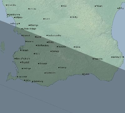 Map of the eclipse path across Sweden on 08/12/1654