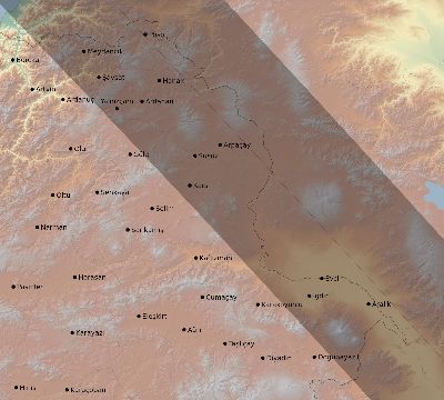 Map of the eclipse path across Turkey on 08/12/1654