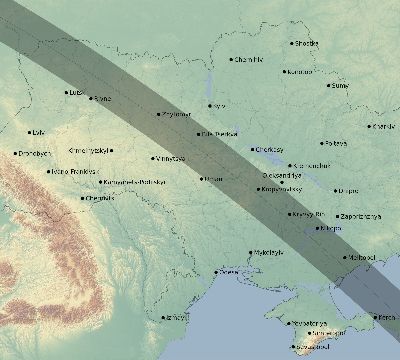 Map of the eclipse path across Ukraine on 08/12/1654