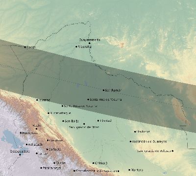 Map of the eclipse path across Bolivia on 02/06/1655