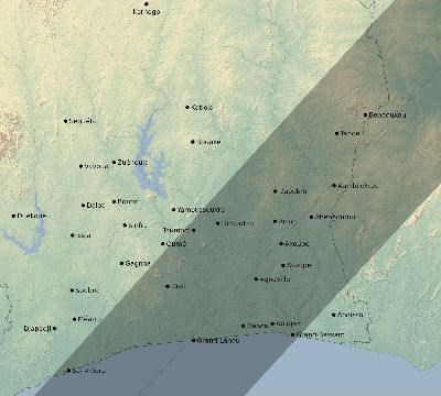 Map of the eclipse path across Côte d'Ivoire (Ivory Coast) on 02/06/1655