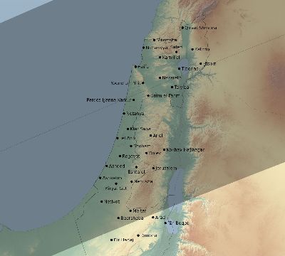 Map of the eclipse path across Israel on 02/06/1655
