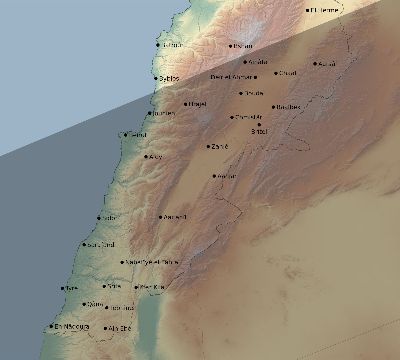 Map of the eclipse path across Lebanon on 02/06/1655