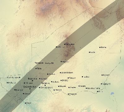 Map of the eclipse path across Niger on 02/06/1655