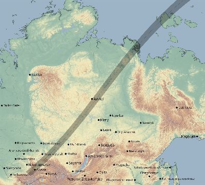 Map of the eclipse path across Russia on 06/11/1657