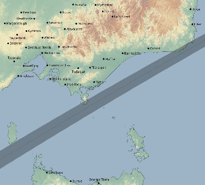 Map of the eclipse path across Australia on 12/05/1657