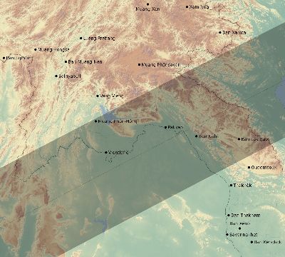 Map of the eclipse path across Laos on 06/01/1658