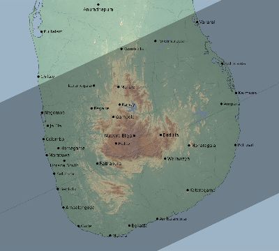 Map of the eclipse path across Sri Lanka on 06/01/1658
