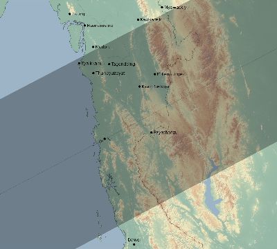 Map of the eclipse path across Myanmar on 06/01/1658