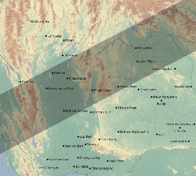 Map of the eclipse path across Thailand on 06/01/1658
